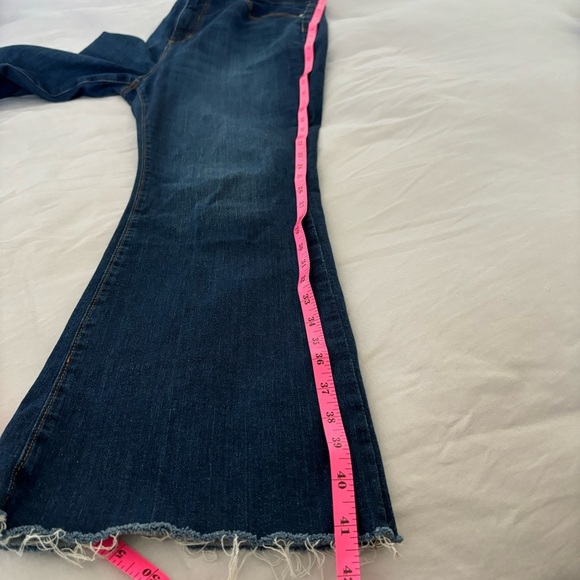 LOFT Slim Flare Denim Jeans Raw Edged Hem Dark Wash Size P32/14 - Picture 14 of 15